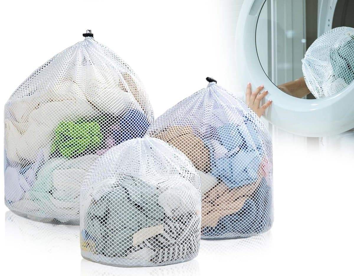 Dailygoods- Wasnet Set van 3 - Herbruikbare Wasnetten - Grofmazig Mesh - Maten 30x40/40x50/50x60 cm - Ademend Ontwerp - Koordstopper - Waszak