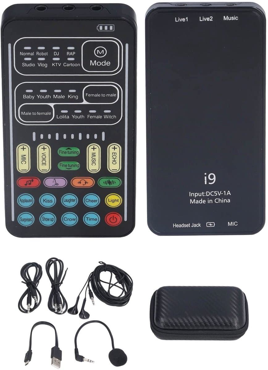SVGCommerce - i9 Voice Changer - Live Streaming Kit - Multifunctionele Mini Geluidskaart - Geschikt voor PC en Laptop - Inclusief Beauty Sound Changer