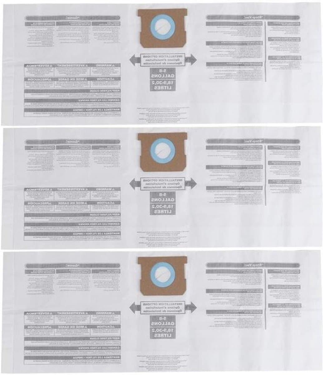 Stofzakken voor vuilafzuiging 775 x 298 mm - 30 x 11 inch - Vezelweefsel - Geschikt voor stofzuiger - Shop-Vac 90661 906-61