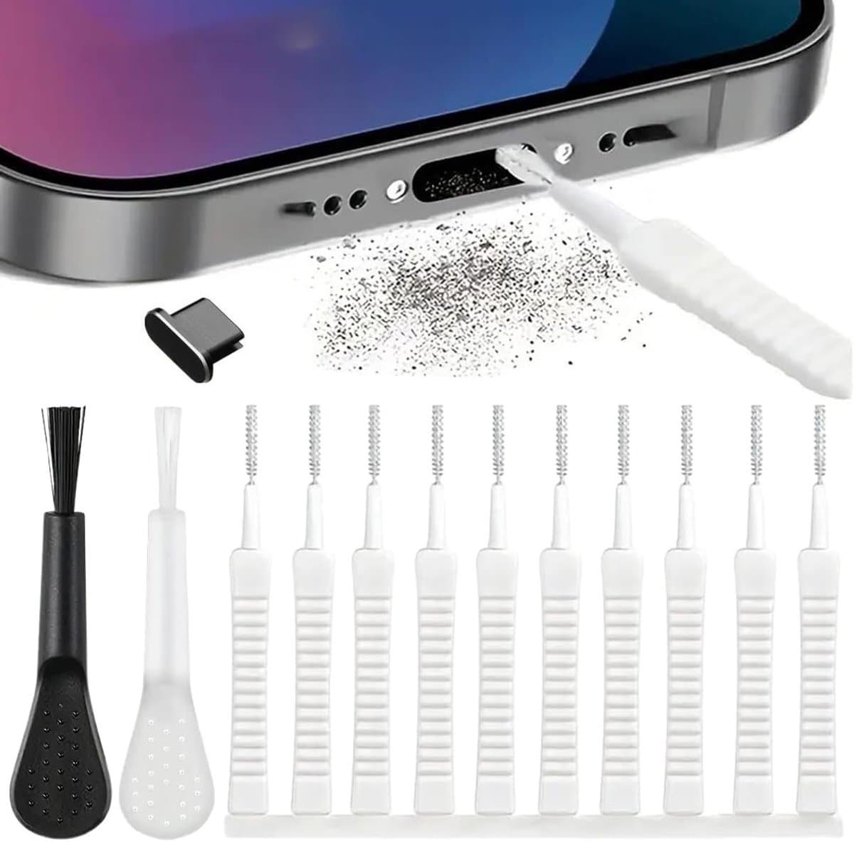 Complete 13-delige telefoonreinigingsset met borstels voor aansluitingen, luidsprekers en schermreiniging voor optimale hygiëne