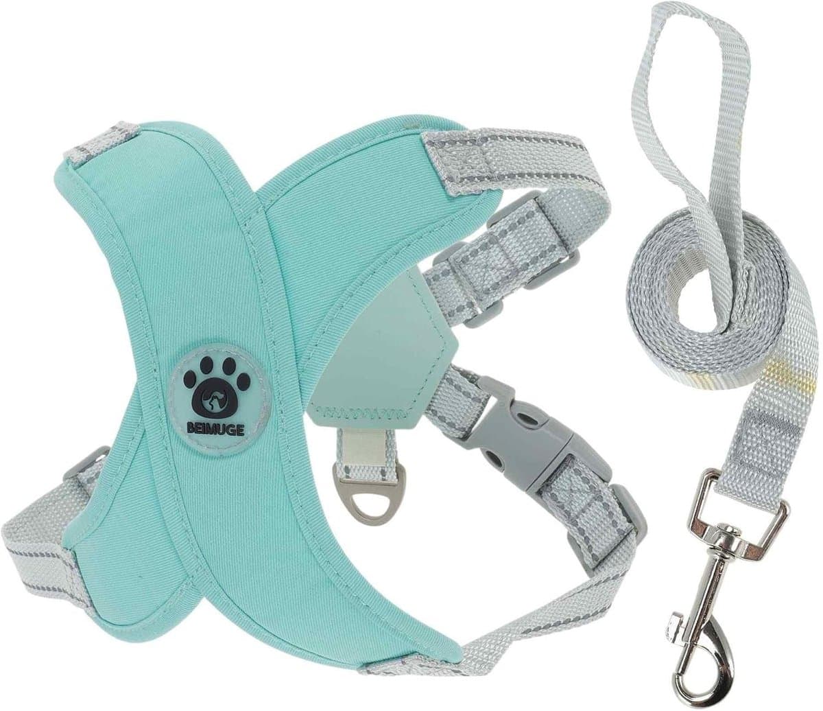 Verstelbare Anti-Trek Hondenharnas met Leash voor Middelgrote Honden en Puppy’s, Ademend Vest in Groen, Geschikt voor Comfort en Controle