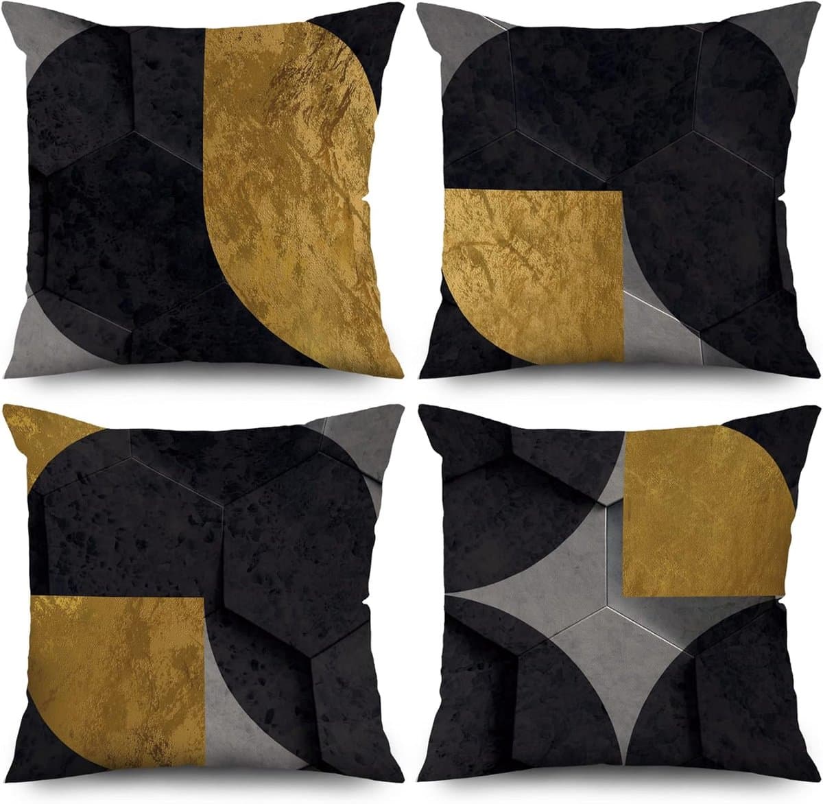 Kussensloop, 40 x 40 cm, set van 4, Noord-Europa, modern, grijs, zwart, geel, sofa, sierkussen, wasbaar, polyester, vlas, textiel, outdoor, hoofdkussenovertrek