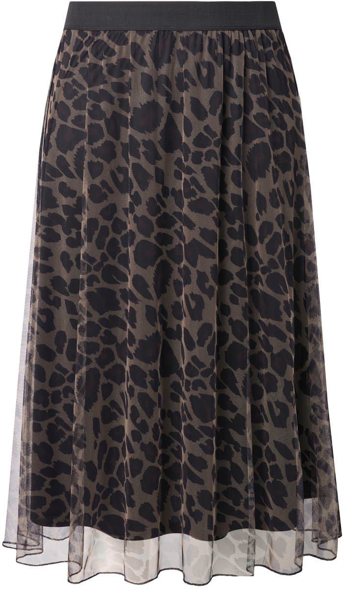 MIAMODA - Dames - Midirok A-lijn mesh met leomotief - Zwart - Maat 58