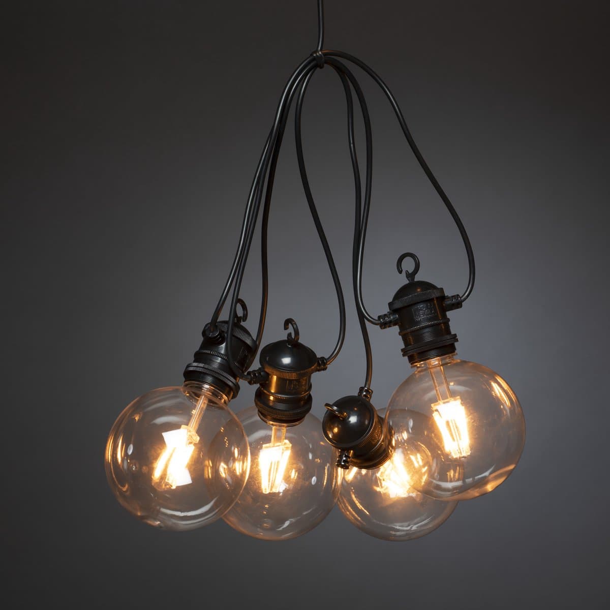 Konstsmide® Sweden 2394-800 - Snoerverlichting – Connectable startsnoer 10m - 10 transparante globes ø10cm - extra warmwit – premium verwisselbare filament PowerLED - zeer energiezuinig en duurzaam – verlengbaar tot max 40m - 24V - 5 traps dimmer