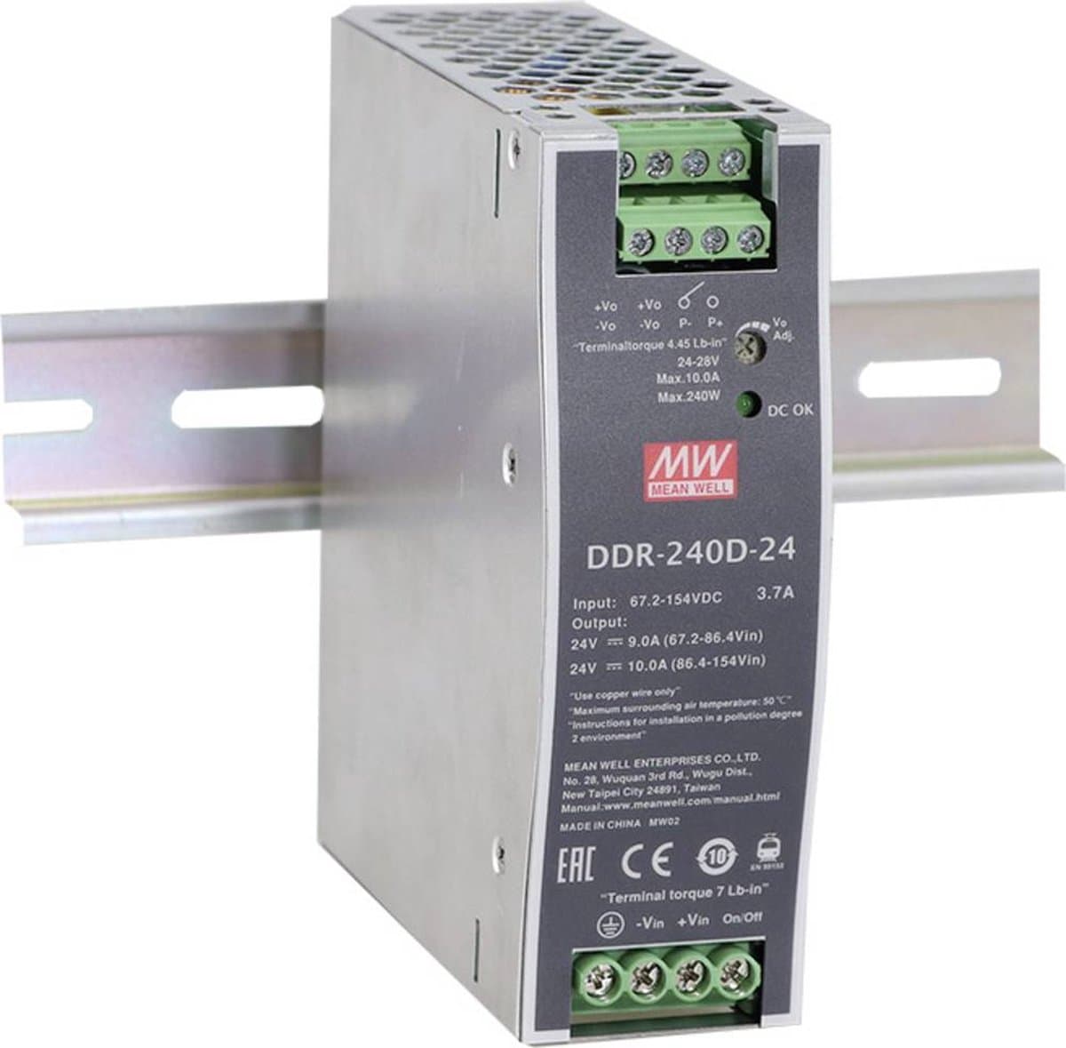 Mean Well DDR-240C-24 DIN-rail DC/DC-converter 24 V/DC 10 A 240 W Aantal uitgangen: 1 x Inhoud: 1 stuk(s)
