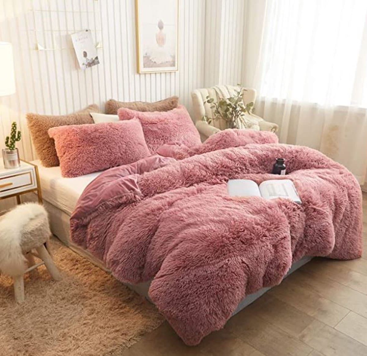 Foozzy Oud Roze - Ultra zachte fluwelen Lits-jumeaux 240x220cm dekbedovertrek Pluche - Romantisch Fluffy Deken