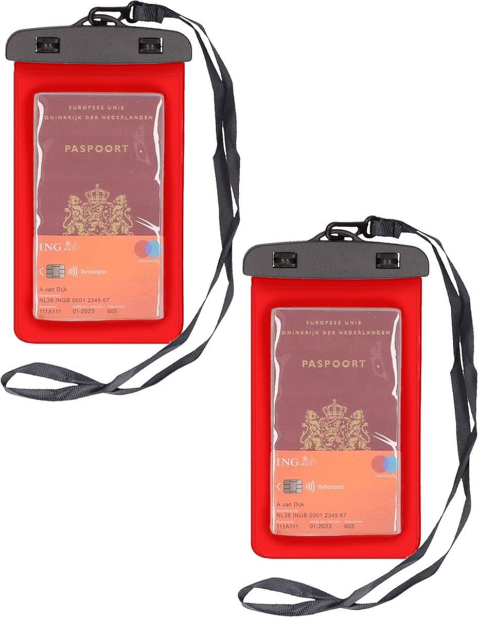 Bellatio design Telefoonhoesje - 2 ST - waterdicht - rood - voor alle schermen tot 6 inch