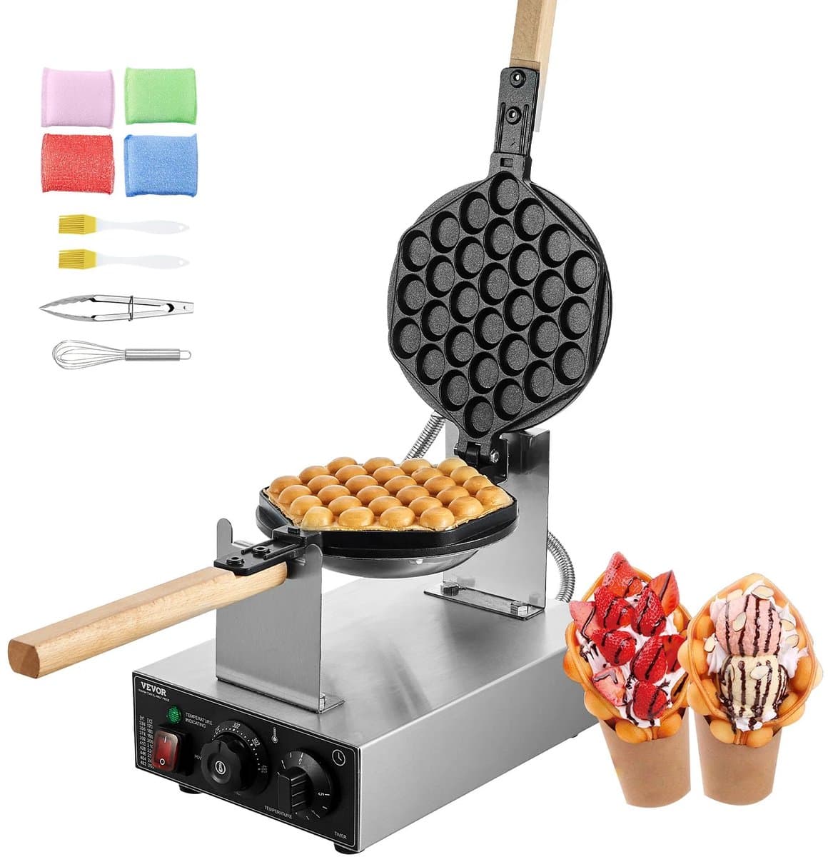 Linkforu - Wafelijzer - Wafels - Gebak - Koeken - Draaibare pannen - 180 Graden - Horeca - Catering - RVS- 1400 watt