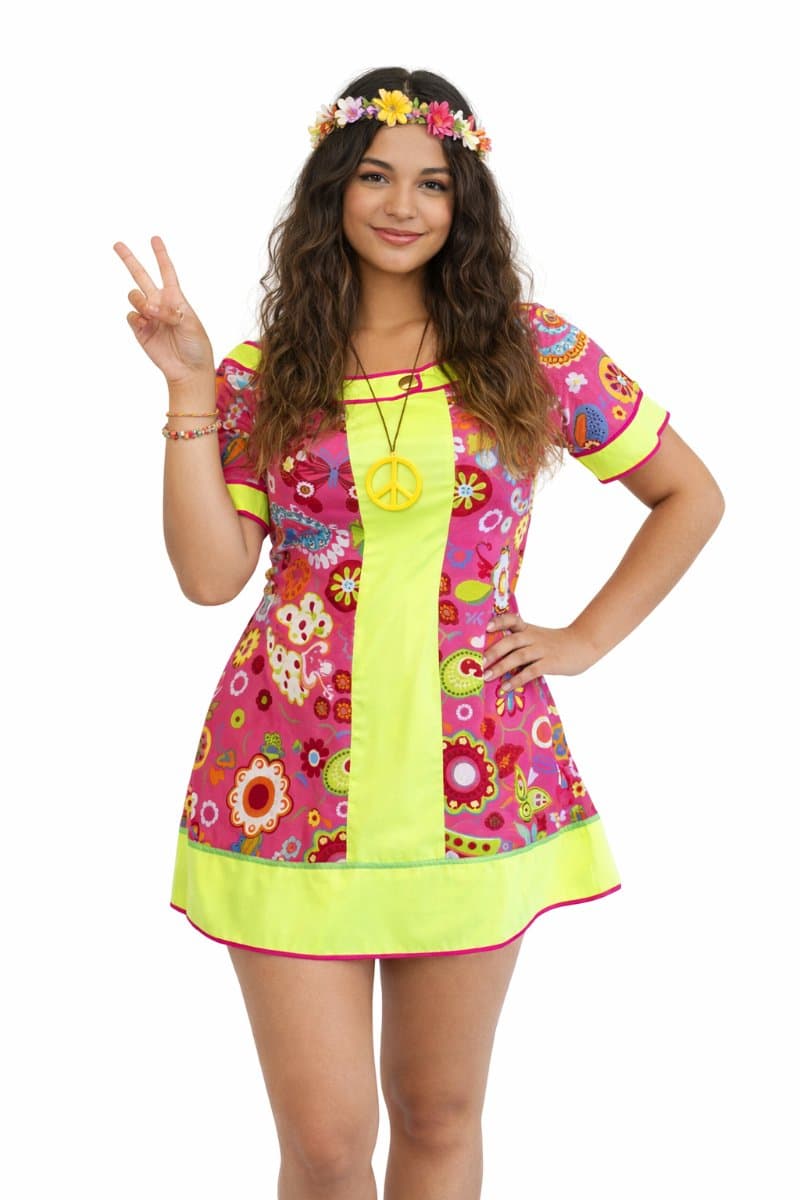 Hippie Jurk Bloemen Volwassenen Vrouwen Multi Kleuren Licht Maat 42 flower power