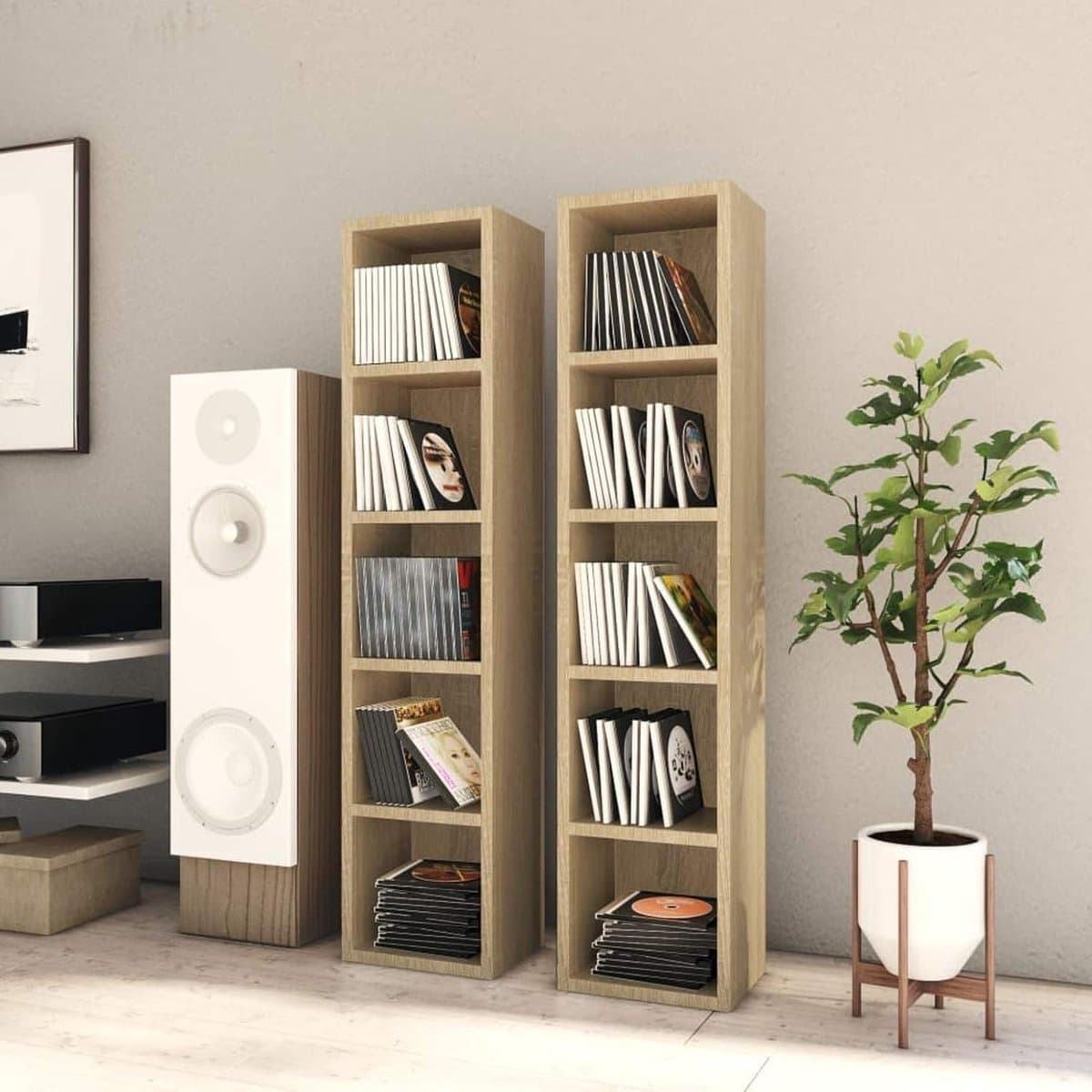 CD Kasten - Media Opbergers - Muziek Collectie - Stapelbaar Ontwerp - 21x16x935 cm - Sonoma Eiken