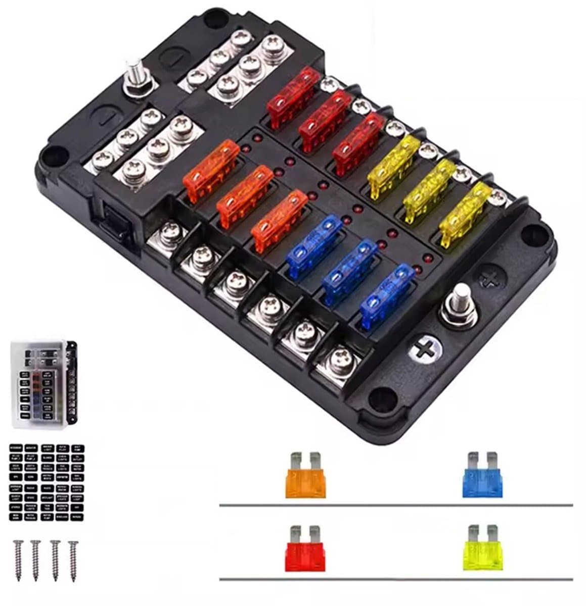 Homtas Steekzekeringhouder 12V - Zekeringkast 12-voudig - voor auto, boot, camper
