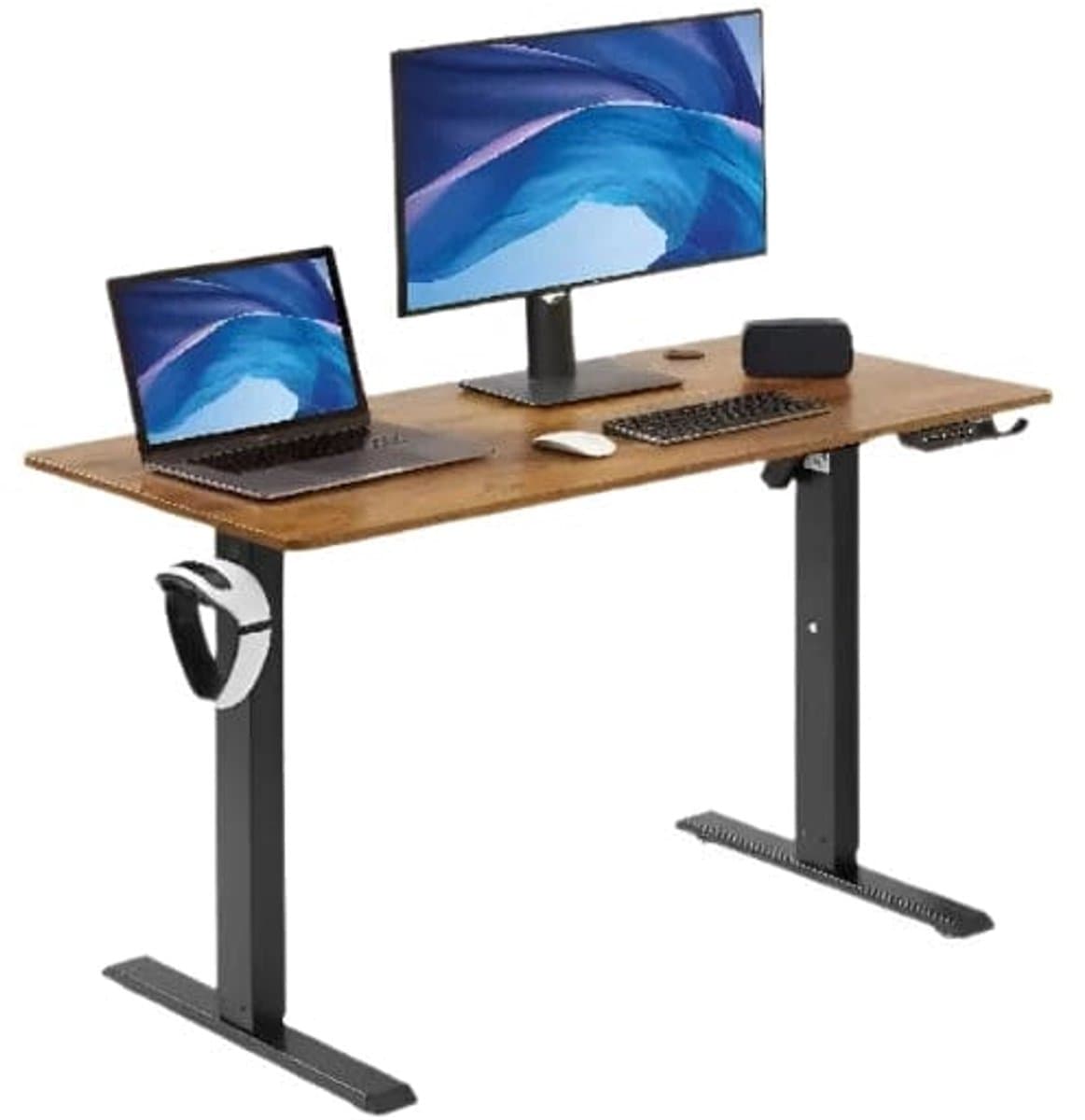 Groot laptopcomputerbureau - 47.2x31.5 in - Rechthoekig staand bureau - Gaming en thuiskantoor - PC-bureau - In hoogte verstelbaar - Zwart