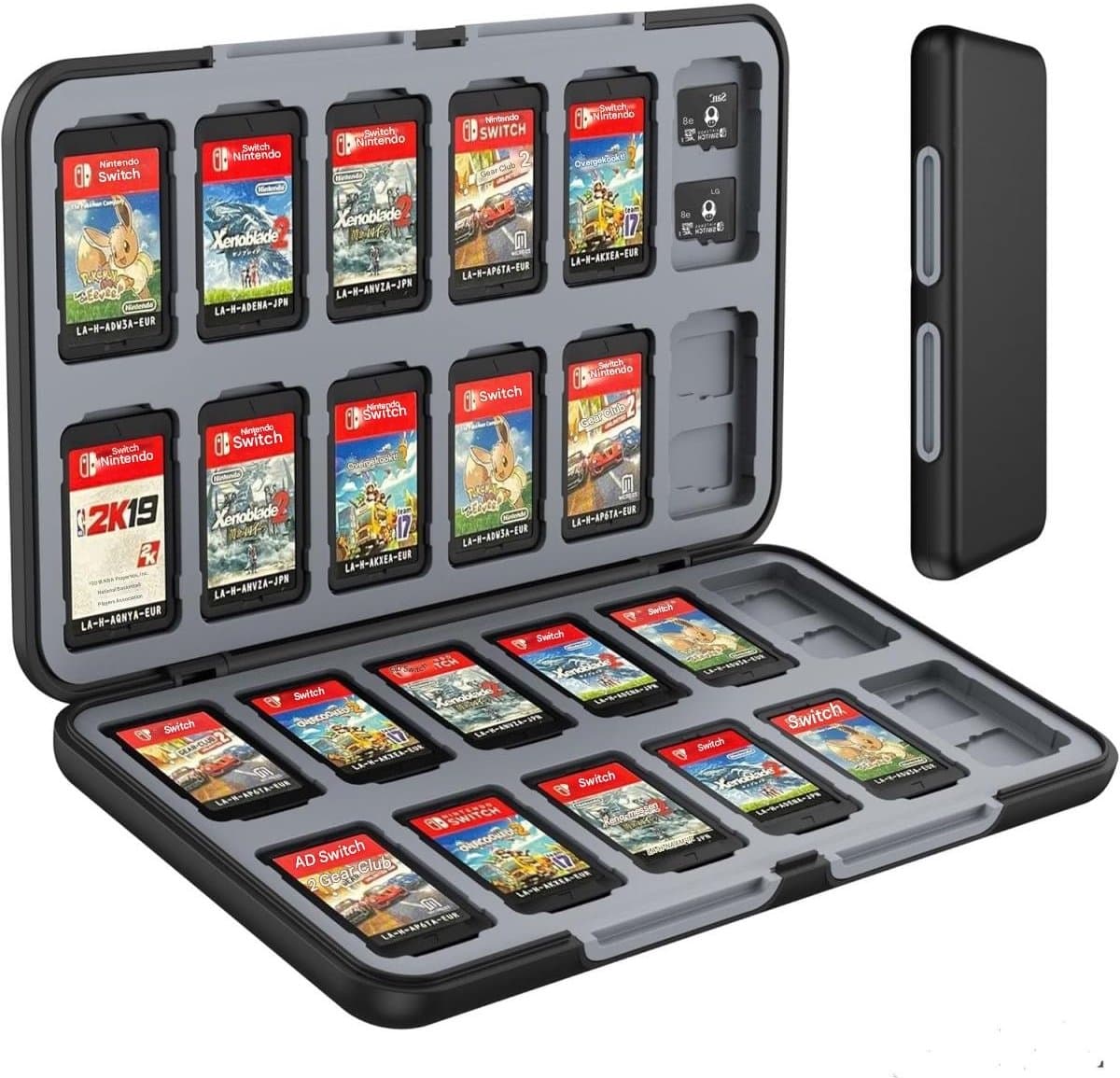 Opbergdoos voor gamekaarten - Zachte siliconen voering - 24 vakjes voor gamekaarten en 48 vakjes voor SD-kaarten - Magnetische sluiting - Grote opbergdoos - Compatibel met Switch