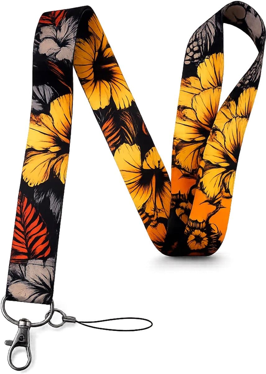 Travel Cords - Keycord Tropische Hibiscus - stevig lanyard - sleutelhanger - sleutelkoord - met telefoonkoord - sleutels