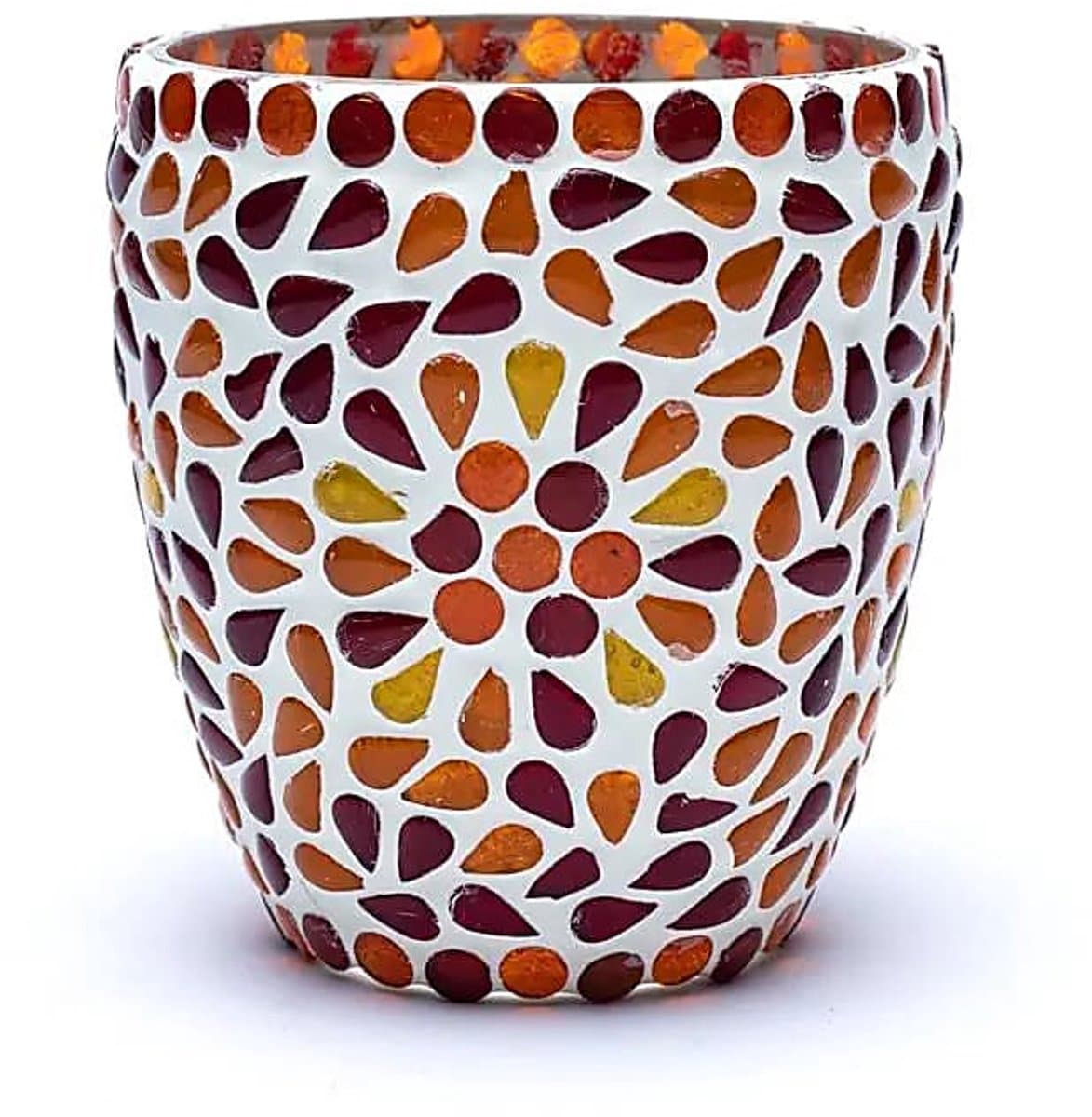 Mozaïek Theelichthouder/Waxinelicht - Rood/Geel - 10 cm