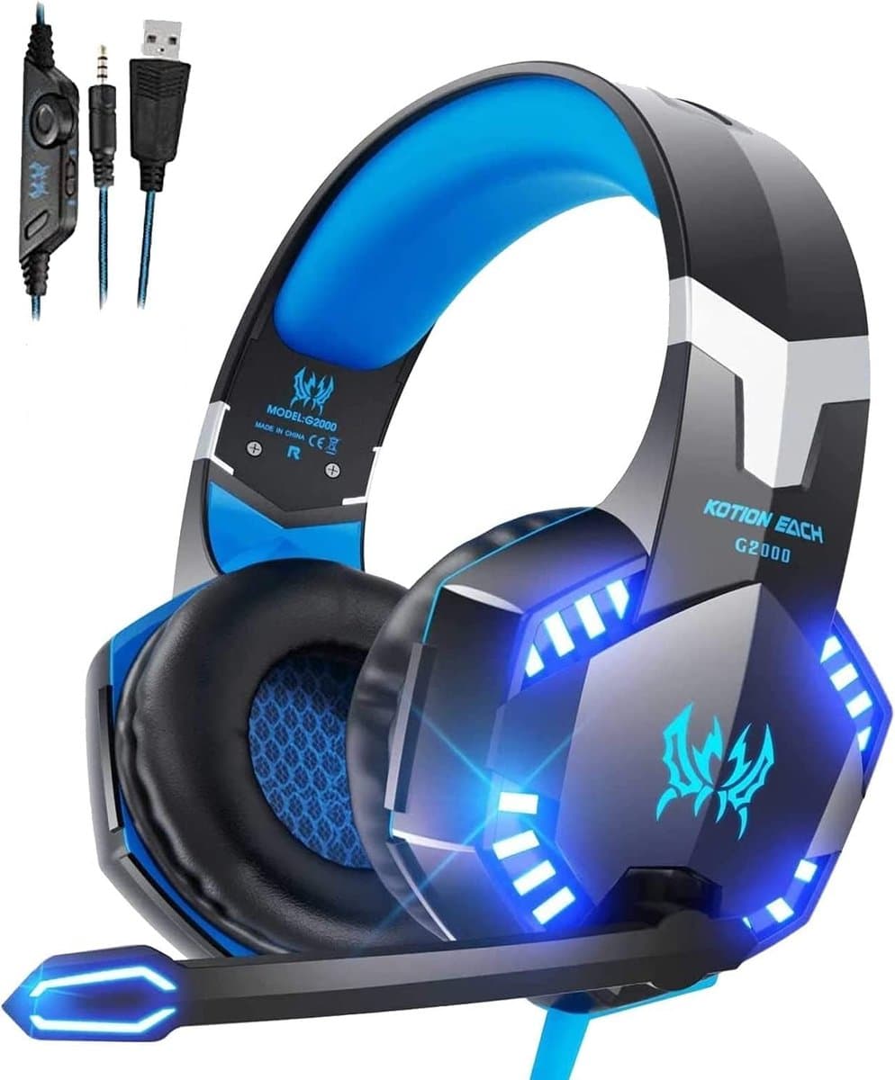 Gaming Headset – Stereo Surround – Geschikt voor: Playstation, PS4, PS5, Xbox Series X, Windows & Switch – 50mm Drivers – Noise Cancelling Mic – LED Verlichting – Multi-Platform