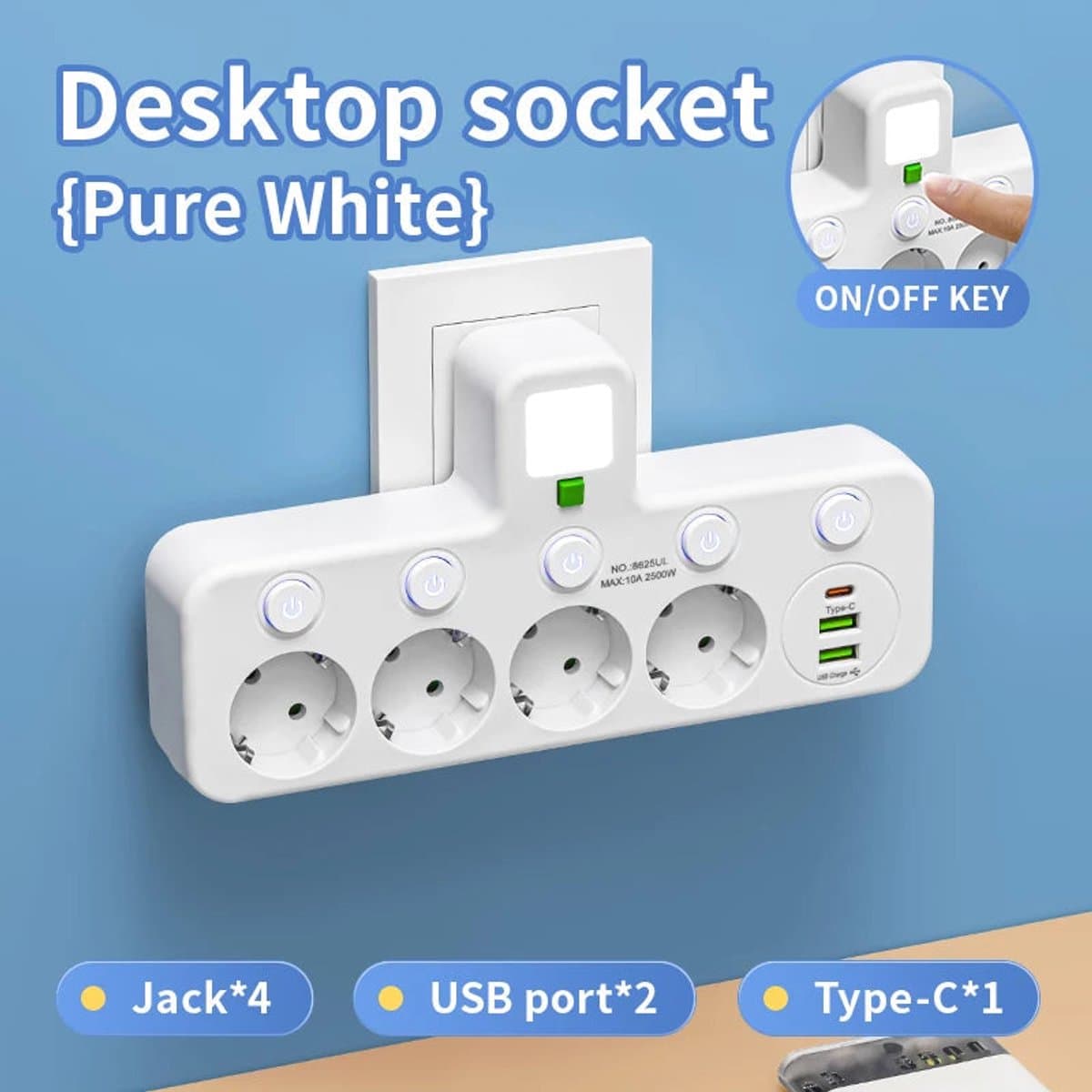 EU Serie - Meerkantsstopcontact - Met USB Type-C - 4 Stopcontacten - Adapter - Voor Thuisgebruik - 4 Sockets - Wit