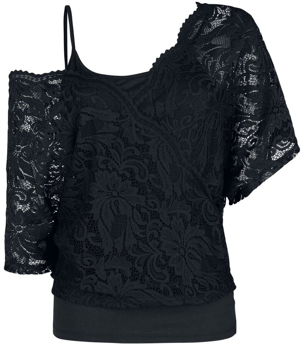 Black Premium by EMP Zwart los kanten t-shirt - Dames - 3XL