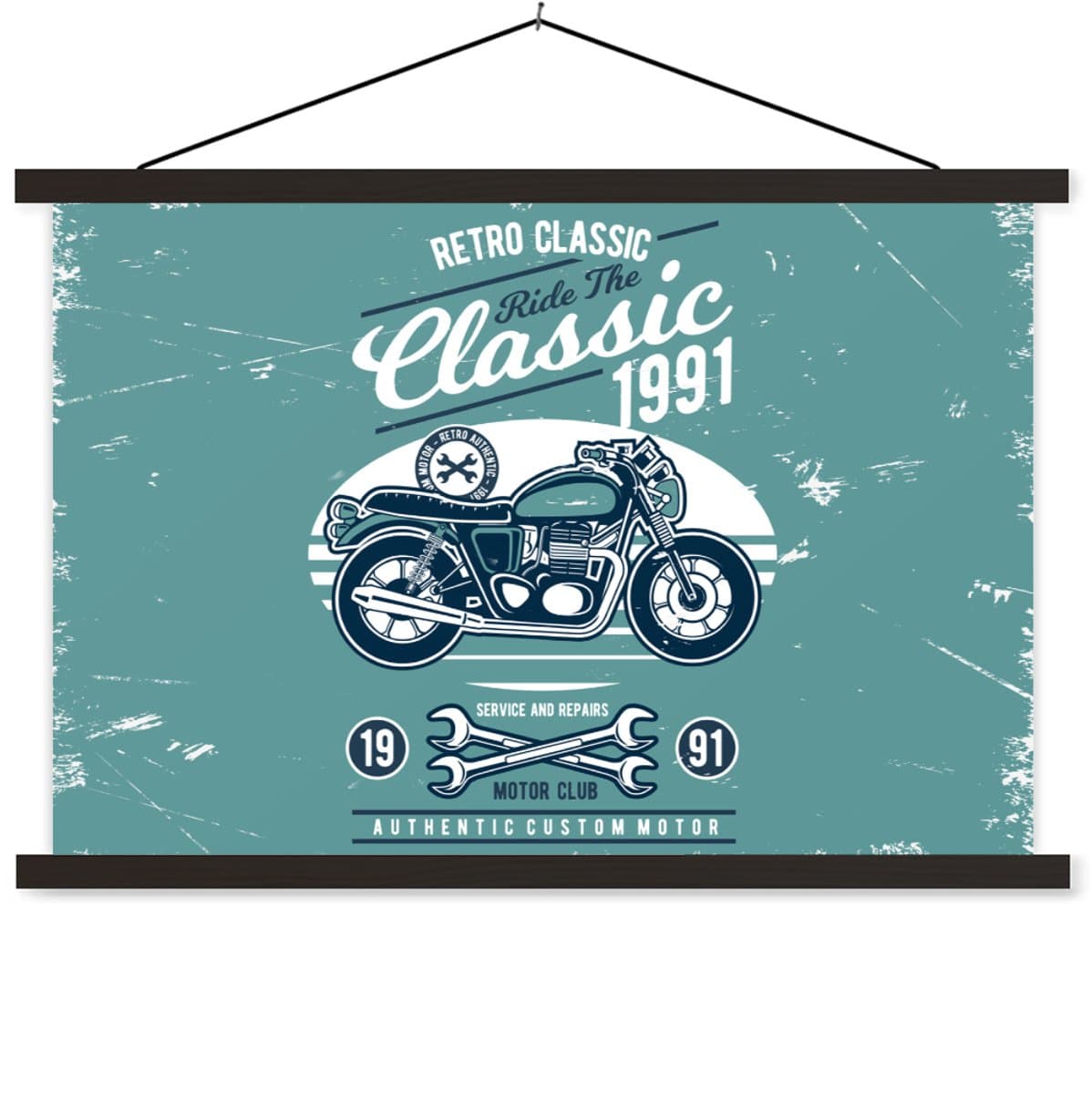 Posterhanger incl. Poster 60x40 cm - Schoolplaat - Motor - Gereedschap - Retro - Textielposter - Zwarte latten - Vaderdag cadeau - Geschenk - Cadeautje voor hem - Tip - Mannen
