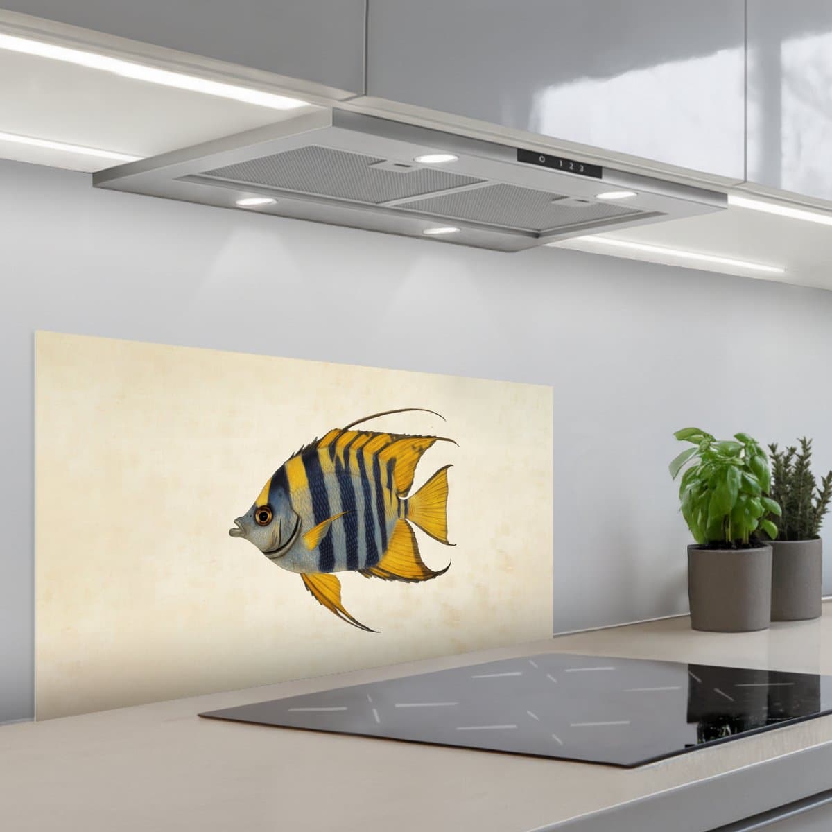 Spatscherm 90x45 cm - Zelfklevende achterwand Vis - Sierlijk - Vinnen - Illustratie - Keuken muurbeschermer - Spatwand fornuis