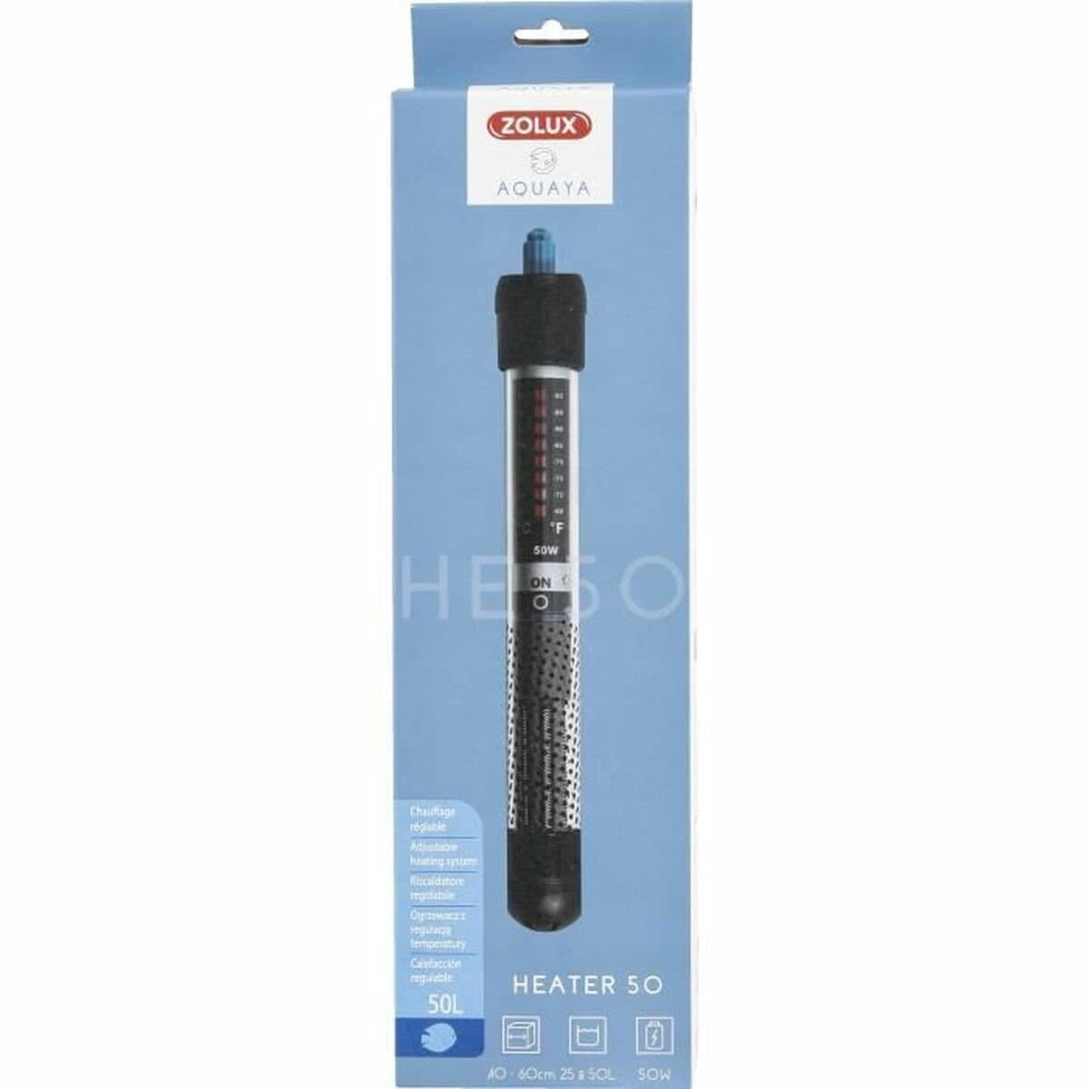 De Zolux 50 W aquariumverwarmer is perfect voor aquaria van 25 tot 50 liter. Het heeft een temperatuurregeling met schaalverdeling en indicatielampje. Volg de gebruiksaanwijzing om een optimale veiligheid te garanderen.