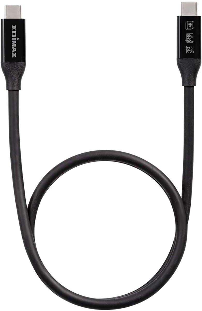 Edimax, USB4 / Thunderbolt 3 USB-C naar USB-C 40Gbps kabel 0,5m, Zwart