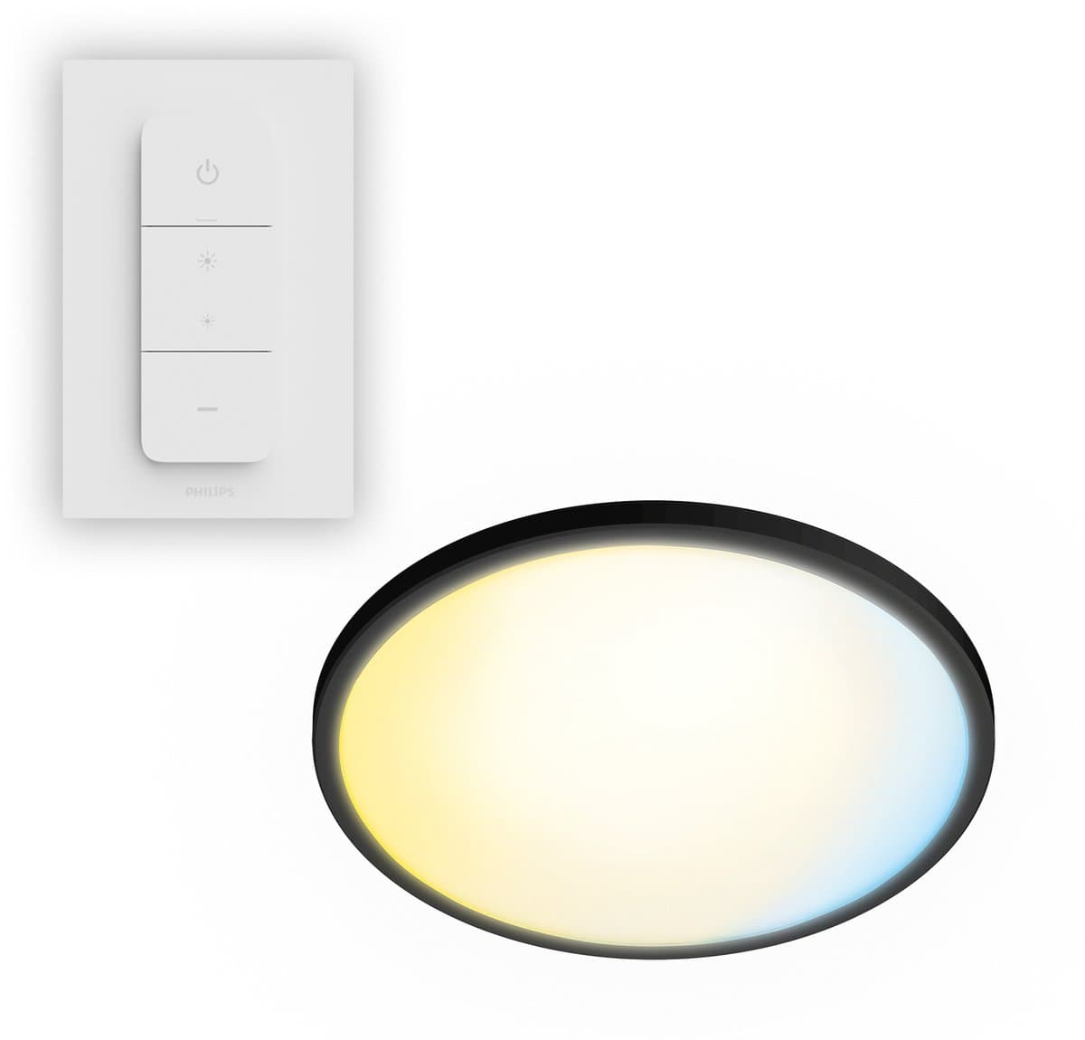 Philips SuperSlim All-In-One Plafondlamp - Met Afstandsbediening - WarmGlow - 16W - Extra warm- tot Koelwit licht: 2200K tot 6500K - 29 cm - Zwart - Rond
