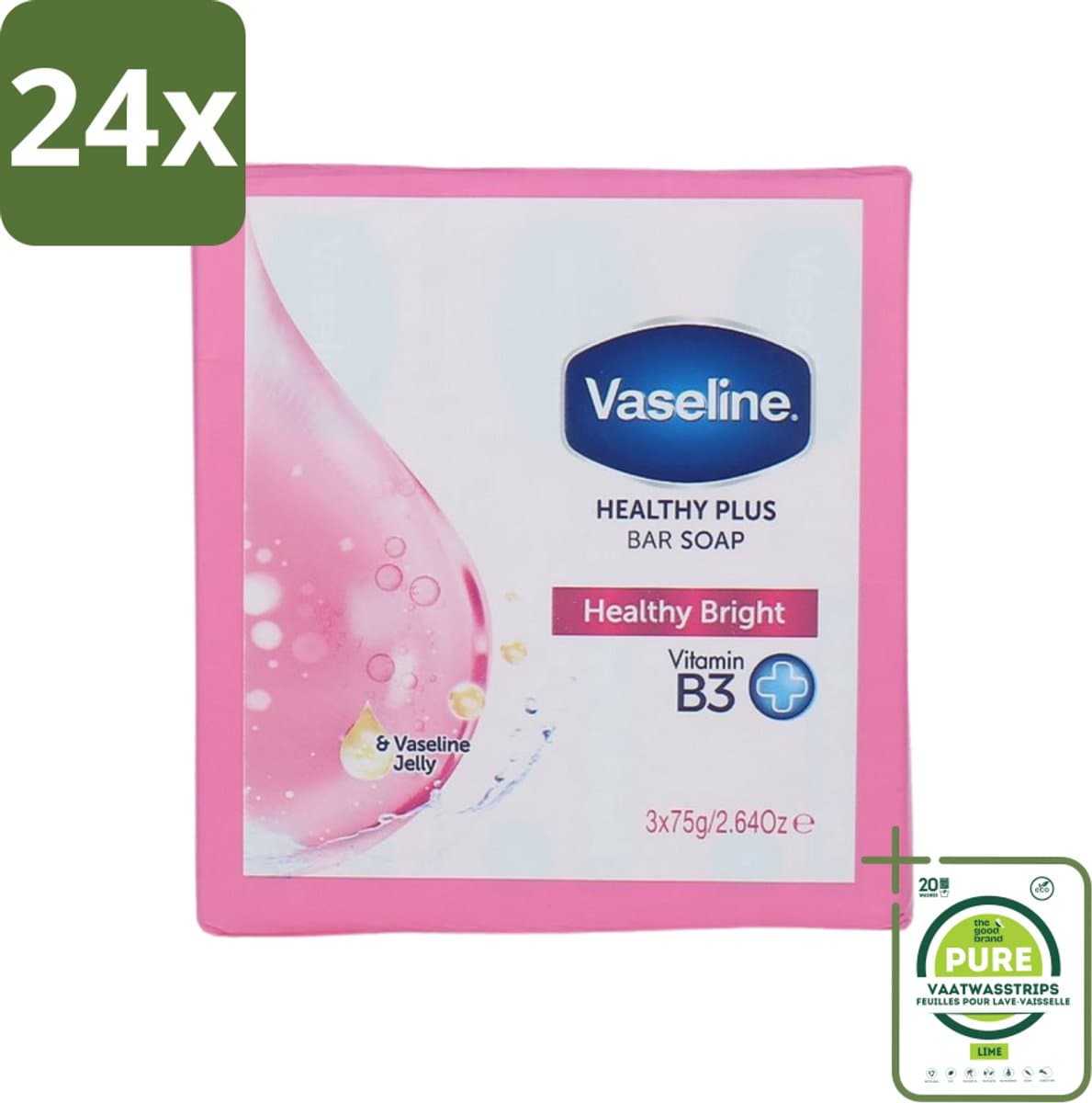 Vaseline - Healthy Bright - Zeeptablet - Reinigend & Verzorgend - 3x75 ml - Voordeelverpakking - 24 stuks - Reinigen - Verzorging