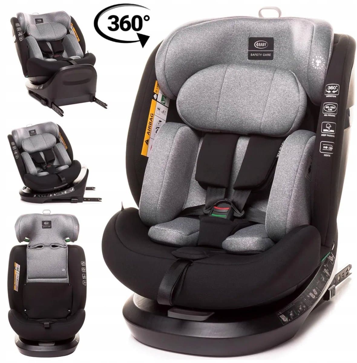 4BABY Roto-fix i-Size Autostoeltje 40-150cm Grijs ISOFIX Draaibaar