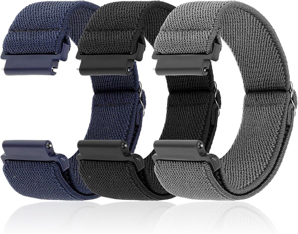 3-Pack Elastische Smartwatchband 20mm - Verstelbare Nylon Sport Polsband voor Heren en Dames