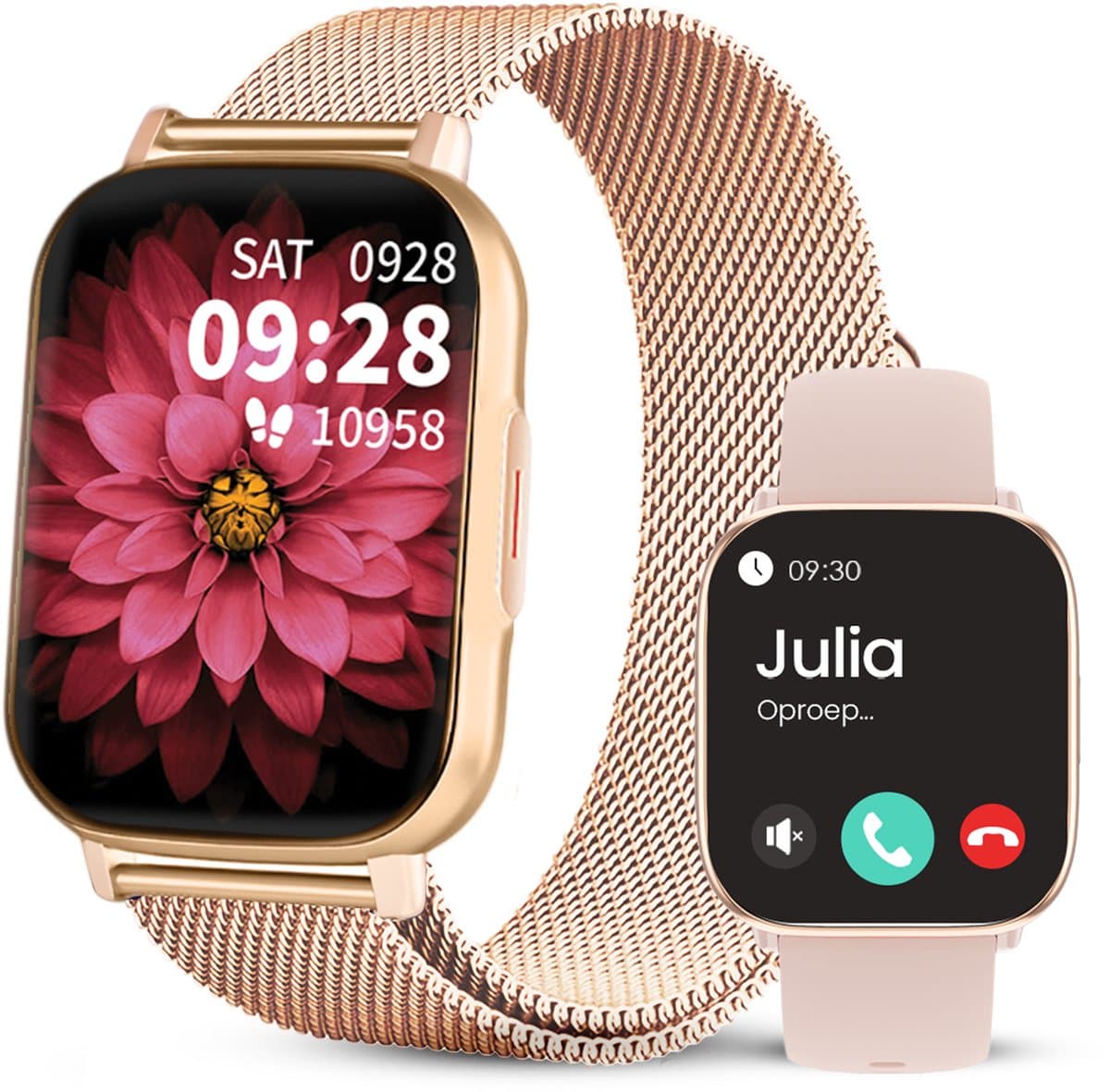 Avalue Smartwatch Dames & Heren - AMOLED Screen - AI Feature - Stappenteller - Bloeddrukmeter - Geschikt voor alle Smartphones - Roségoud