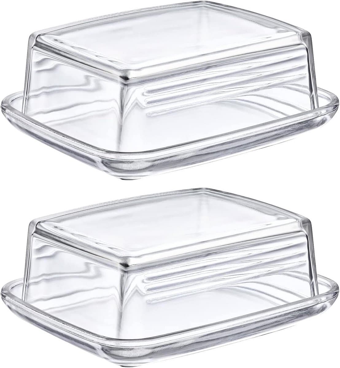 Set van 2 Glazen Boterboterdozen met Deksel voor Koelkast en Tafel