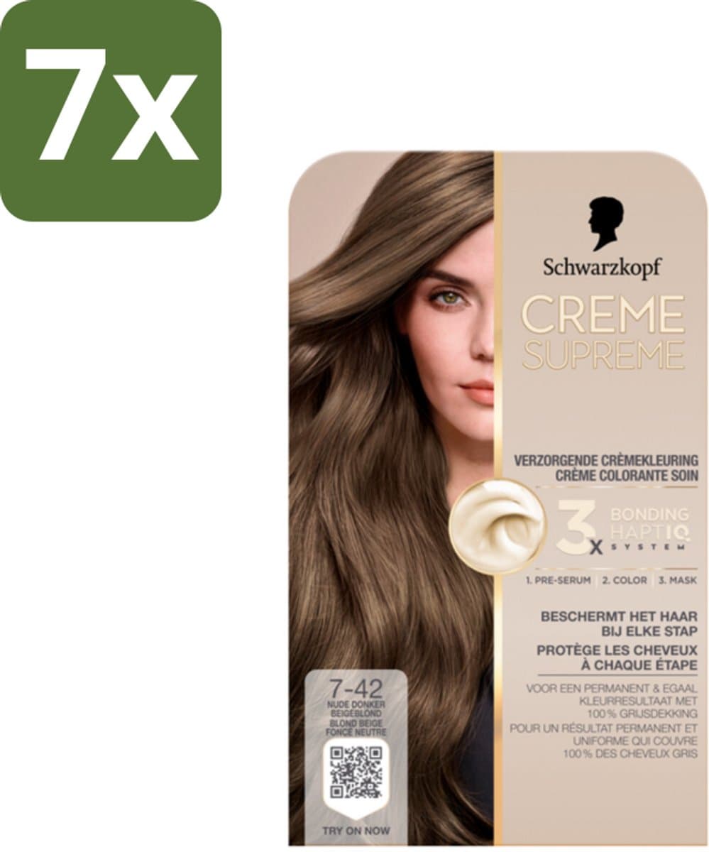 Schwarzkopf - Haarkleuring - Creme Supreme 7-42 - Nude Donker Beigeblond - 245g - Bulkverpakking - 7 stuks