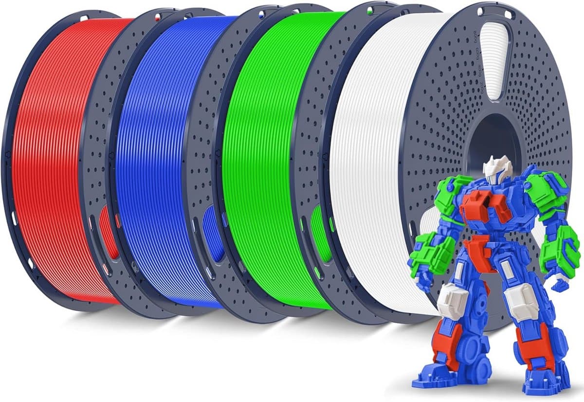 3D-printer filament PLA Plus 1,75 mm - 4 kg set in wit, rood, groen en blauw voor FDM-printers