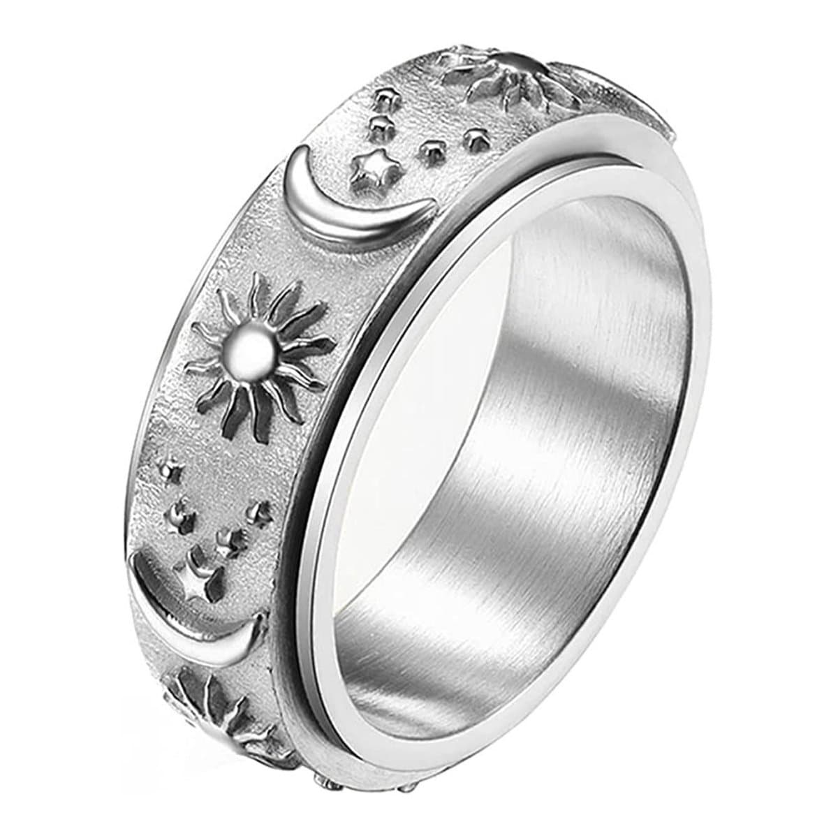 Anxiety Ring - (zon maan) - Stress Ring - Fidget Ring - Draaibare Ring - Spinning Ring - Spinner Ring - Zilverkleurig RVS - (17.50 mm / maat 55)