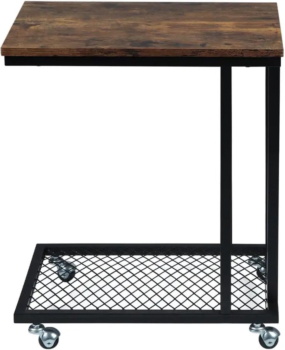 Huis-tuin online - Bijzettafel - Banktafel - Met Wielen - Industrieel - C-Vorm -Salontafel - Laptop Tafel - Nachtkastje - Metaal -51x36 cm (L x B)-