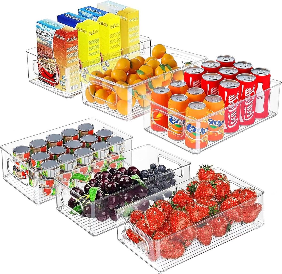 Koelkast-organizer stapelbaar opbergdoos voorraaddoos doorzichtig reservoir keuken kasten - Set van 6 Water Bottle Organizer
