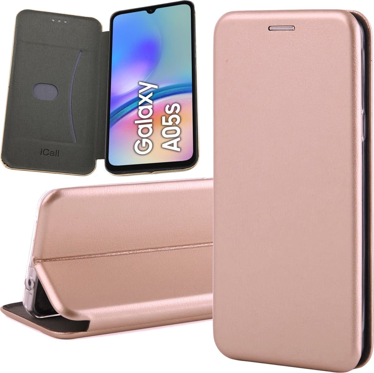 Hoesje geschikt voor Samsung Galaxy A05s - Privacy Screenprotector Volledig Dekkend Glas - Wallet Book Case Rosegoud