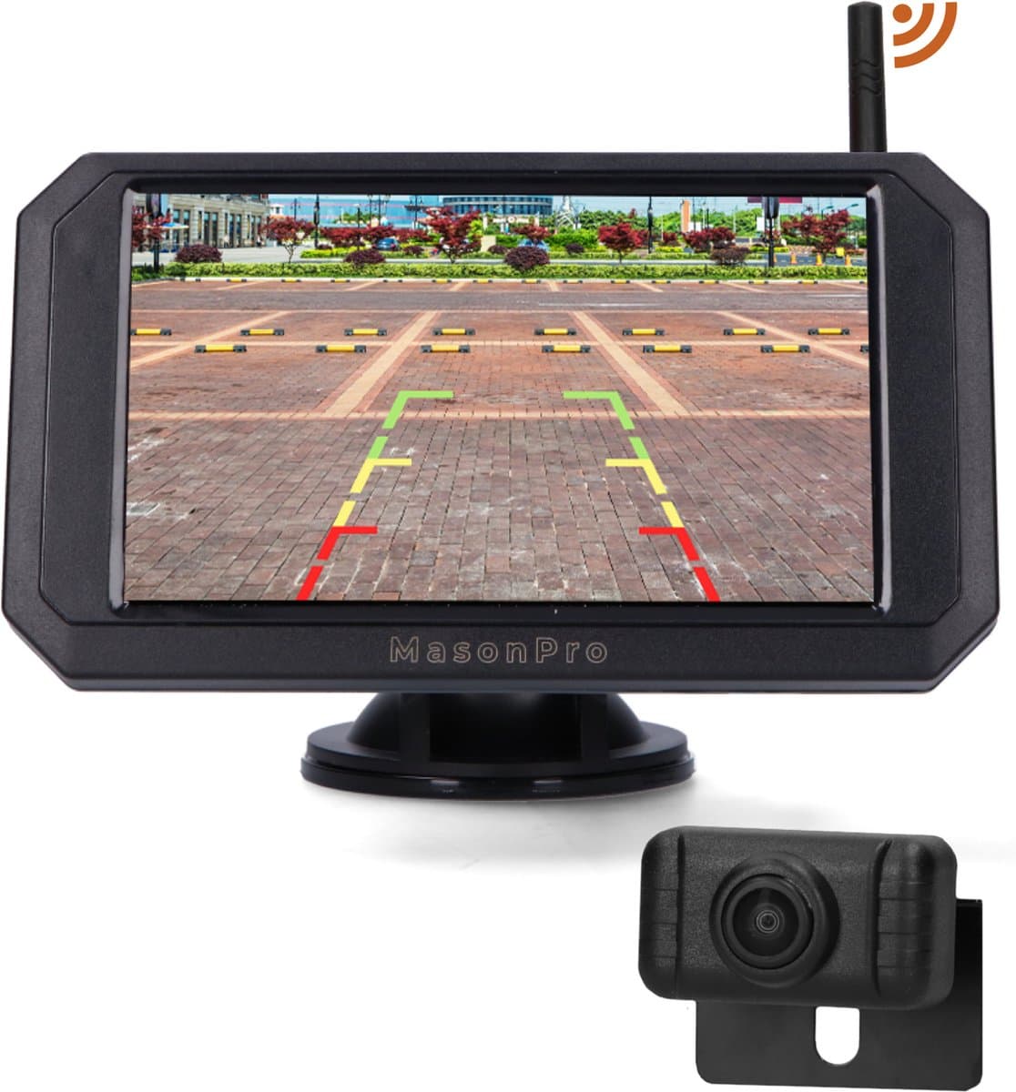 MasonPro Achteruitrijcamera Set - Draadloos - Achteruitrij Camera voor Auto, Bus, Camper, Caravan Vrachtwagen en Landbouw - IP69 Waterdicht - IR Nachtzicht 20 M - 5 Inch
