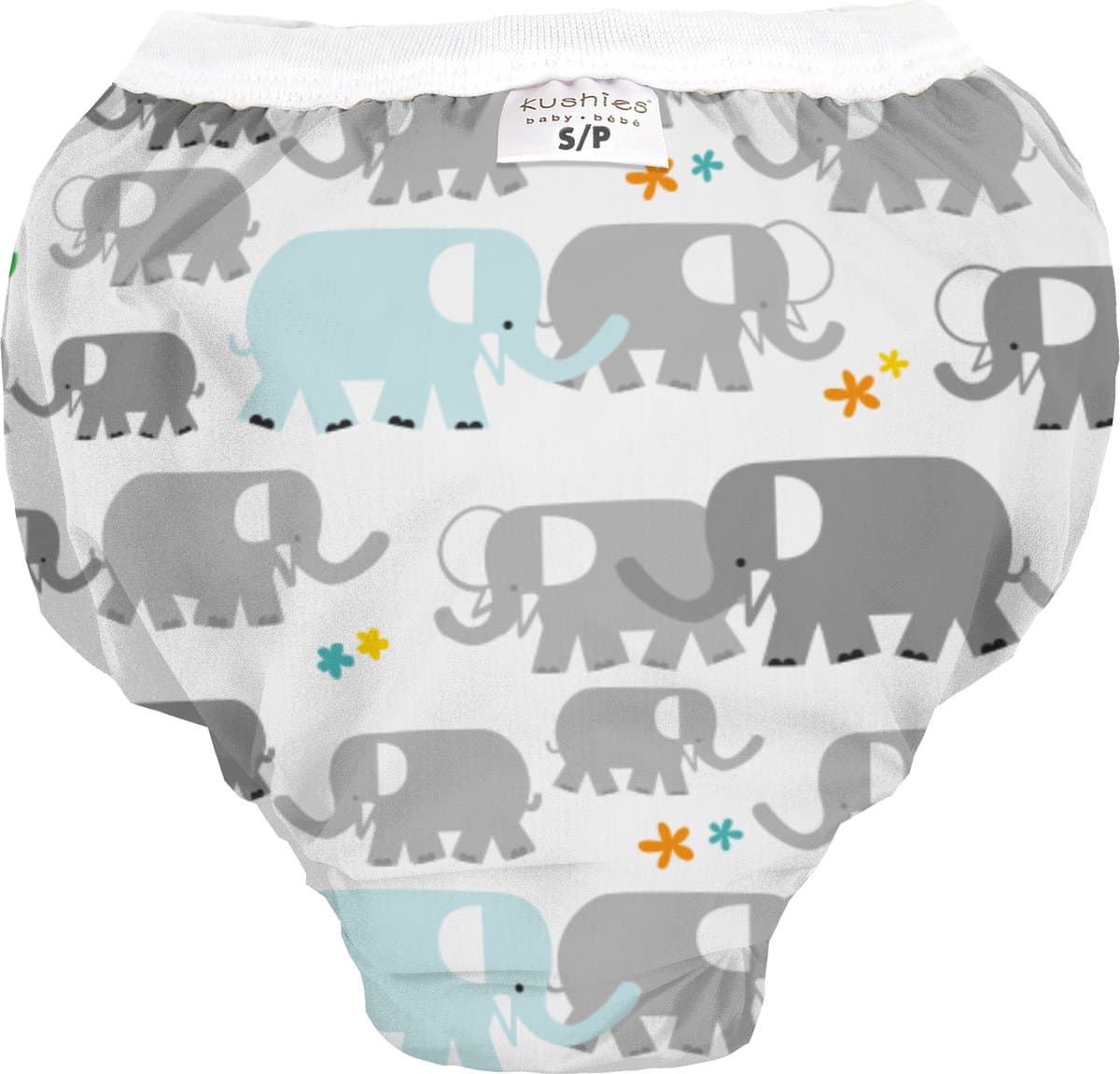 Kushies - Oefenbroekje - Jongens & Meisjes - Wit met Olifanten - Maat M (13-17 kg)