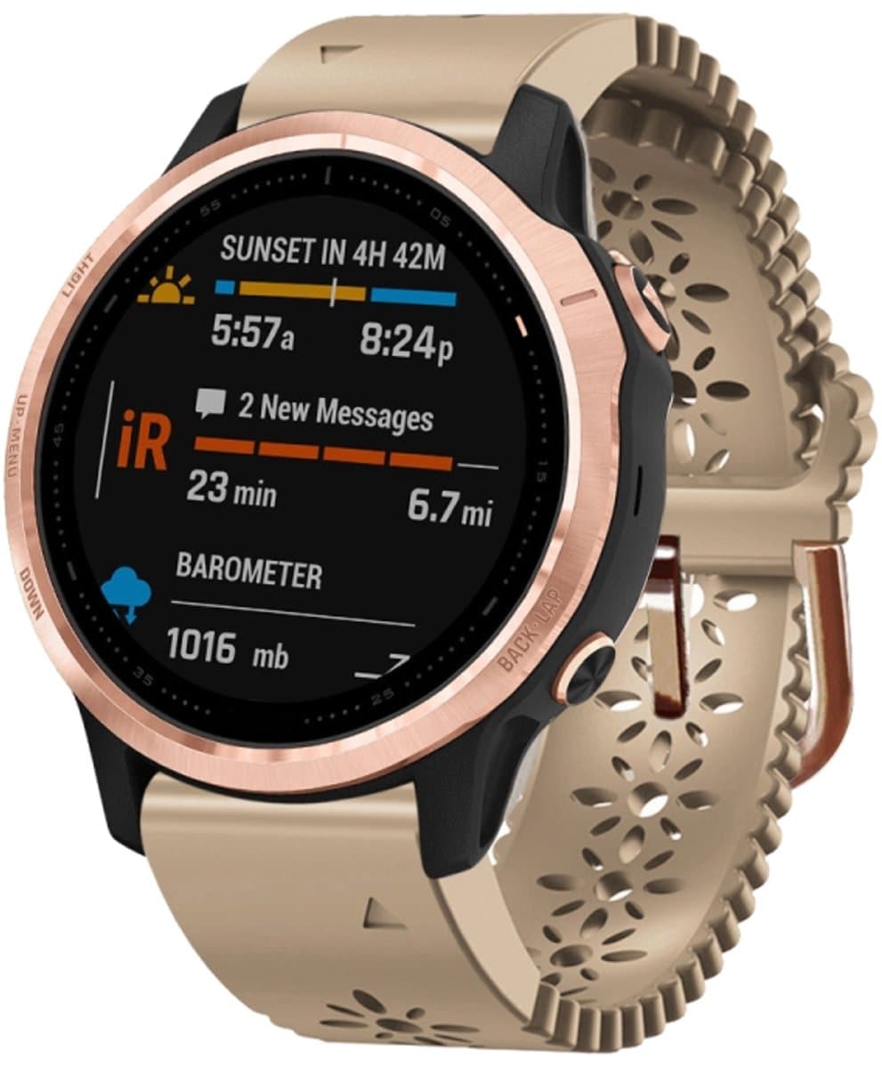 For Garmin Fenix 6S 20mm Lady's Silicone Watch Band With Lace Punch(Khaki)
