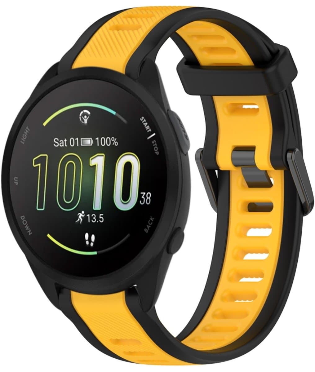 Voor Garmin Forerunner 165 Music 20 mm tweekleurige siliconen horlogeband met textuur (geel + zwart)