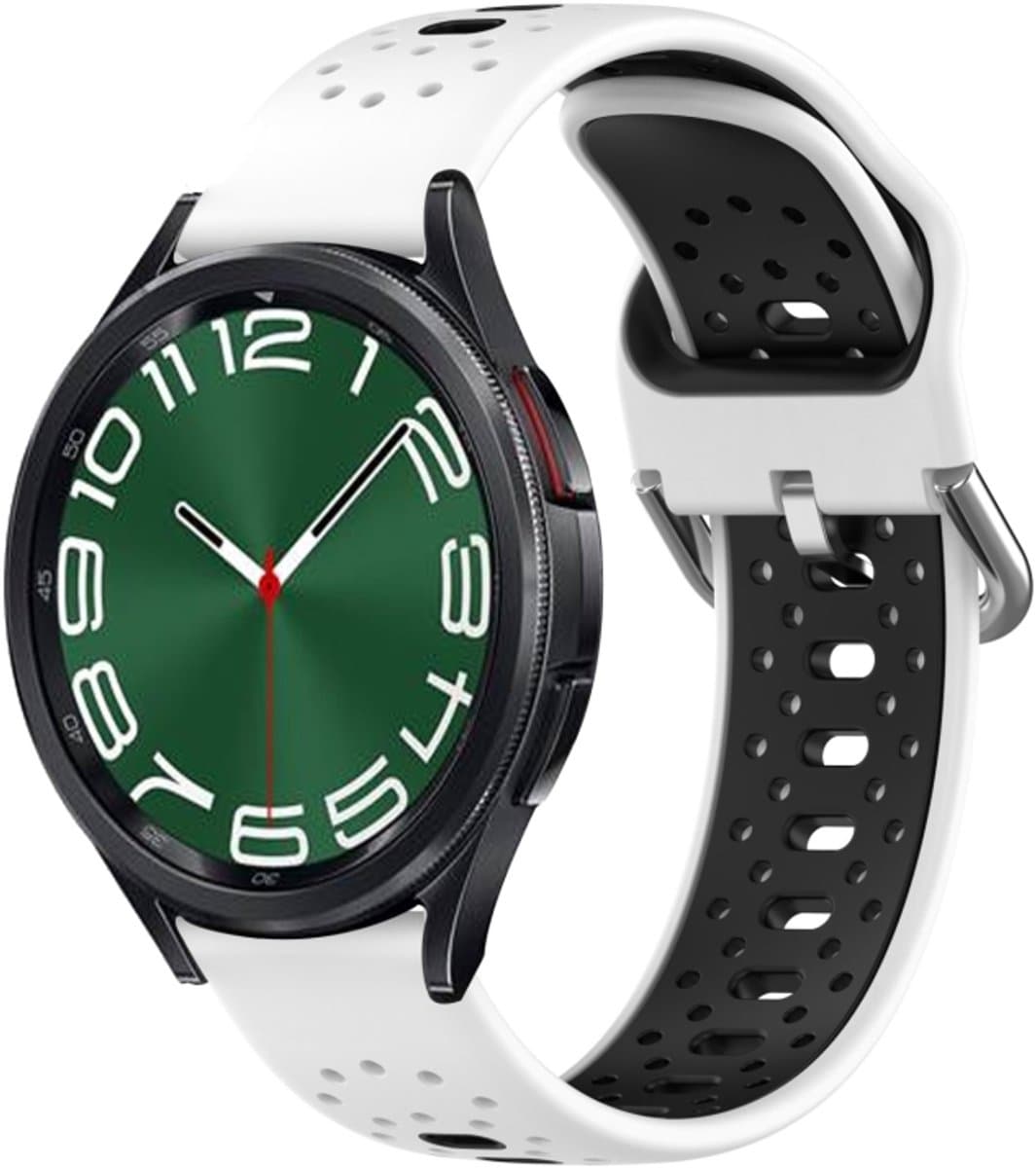 Voor Samsung Galaxy Watch 6 Classic 47 mm 20 mm ademende tweekleurige siliconen horlogeband (wit + zwart)