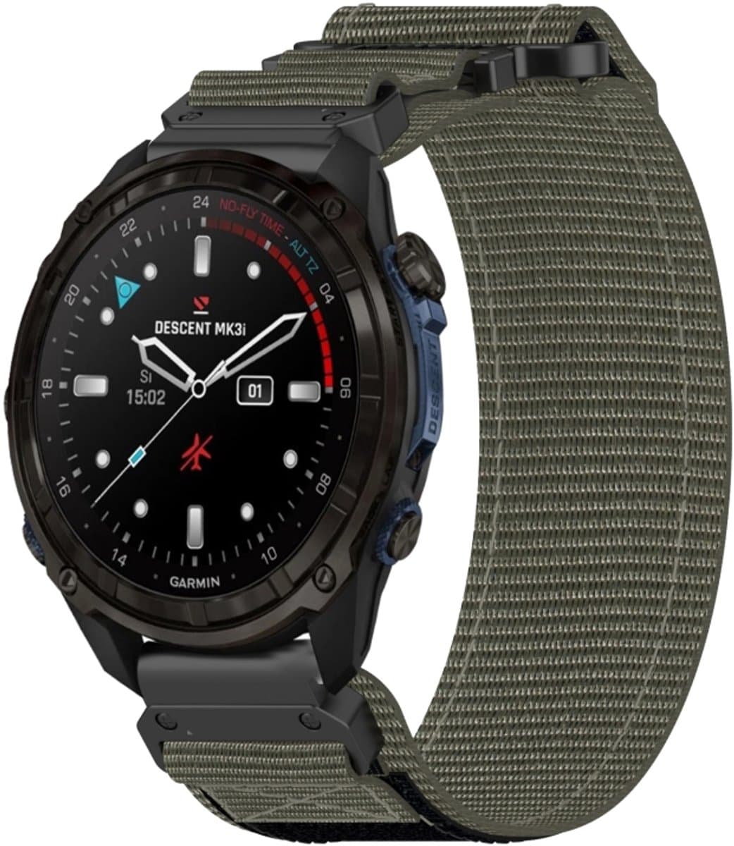 Voor Garmin Descent Mk3i 51 mm 26 mm nylon klittenbandsluiting horlogeband (grijs)