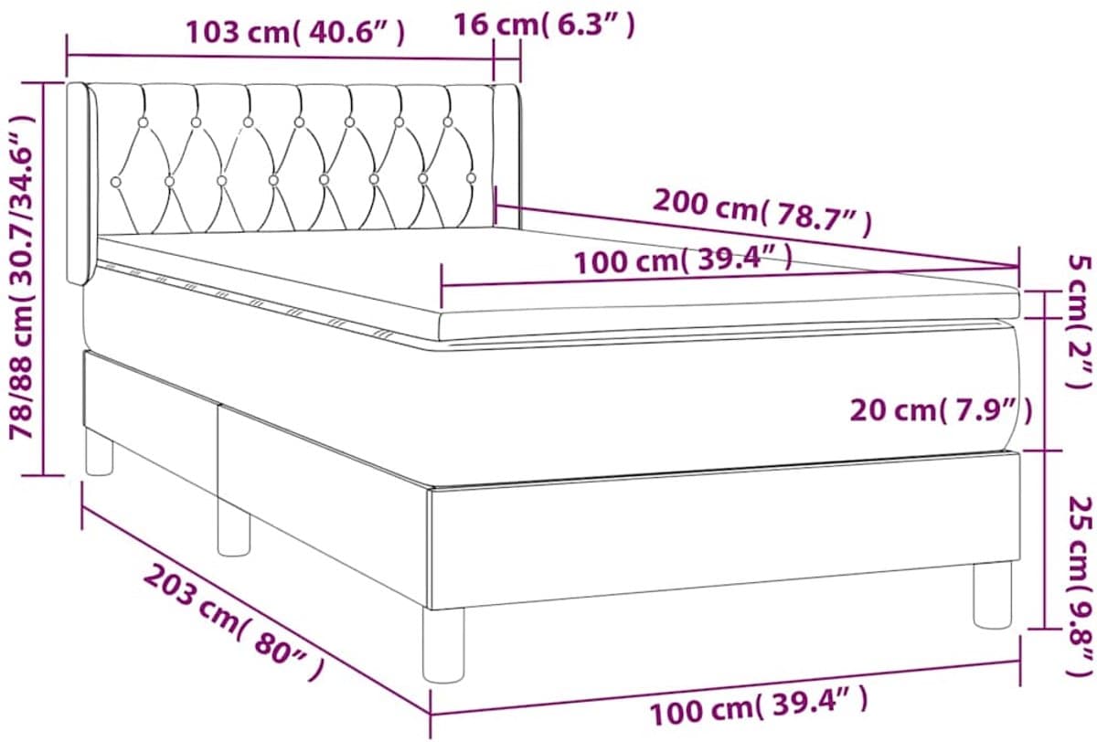 vidaXL - Boxspring - met - matras - stof - donkergrijs - 100x200 - cm