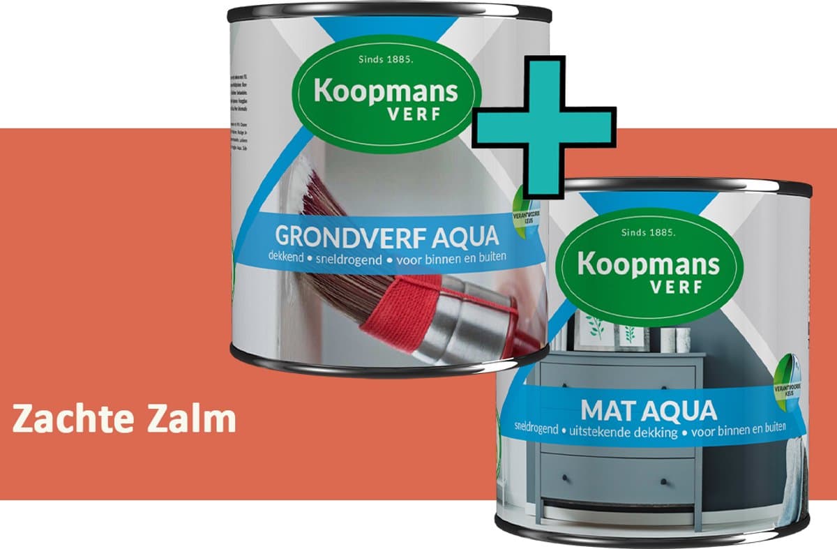 Koopmans Grondverf Aqua en Mat Aqua - grondverf en lakverf set - Zachte Zalm - 2x - 1,5 l