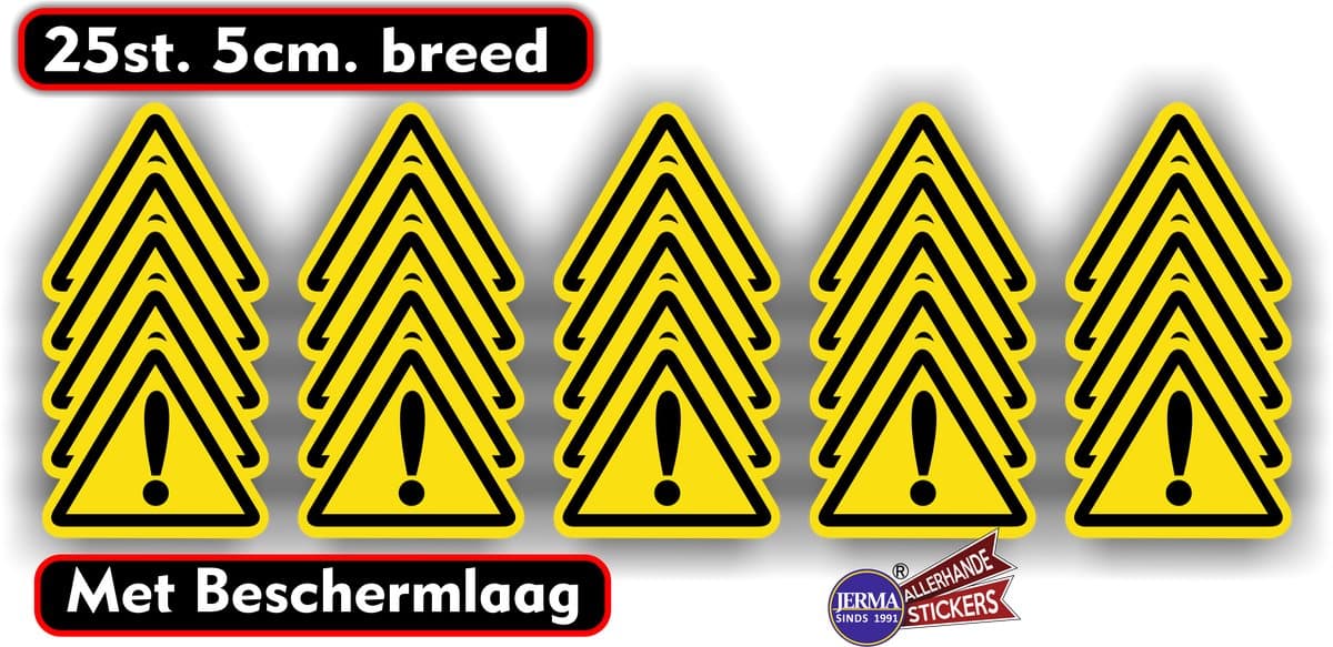 Jerma - Waarschuwing - Uitroepteken - Stickers - 5 cm – ISO Norm – 25 st. – Zelfklevend - Weerbestendig