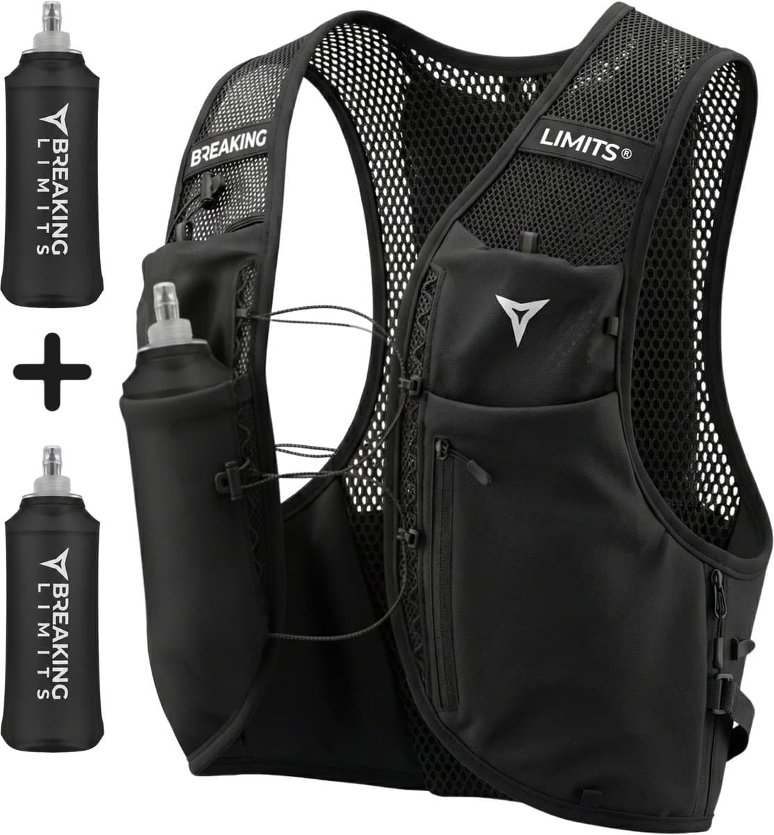 Breaking Limits Hardloopvest met Telefoonhouder & Ruimte voor Waterzak - Inclusief 2 x Soft Flask 500 ml - Ultralicht Reflecterend Running Vest - XXS-S