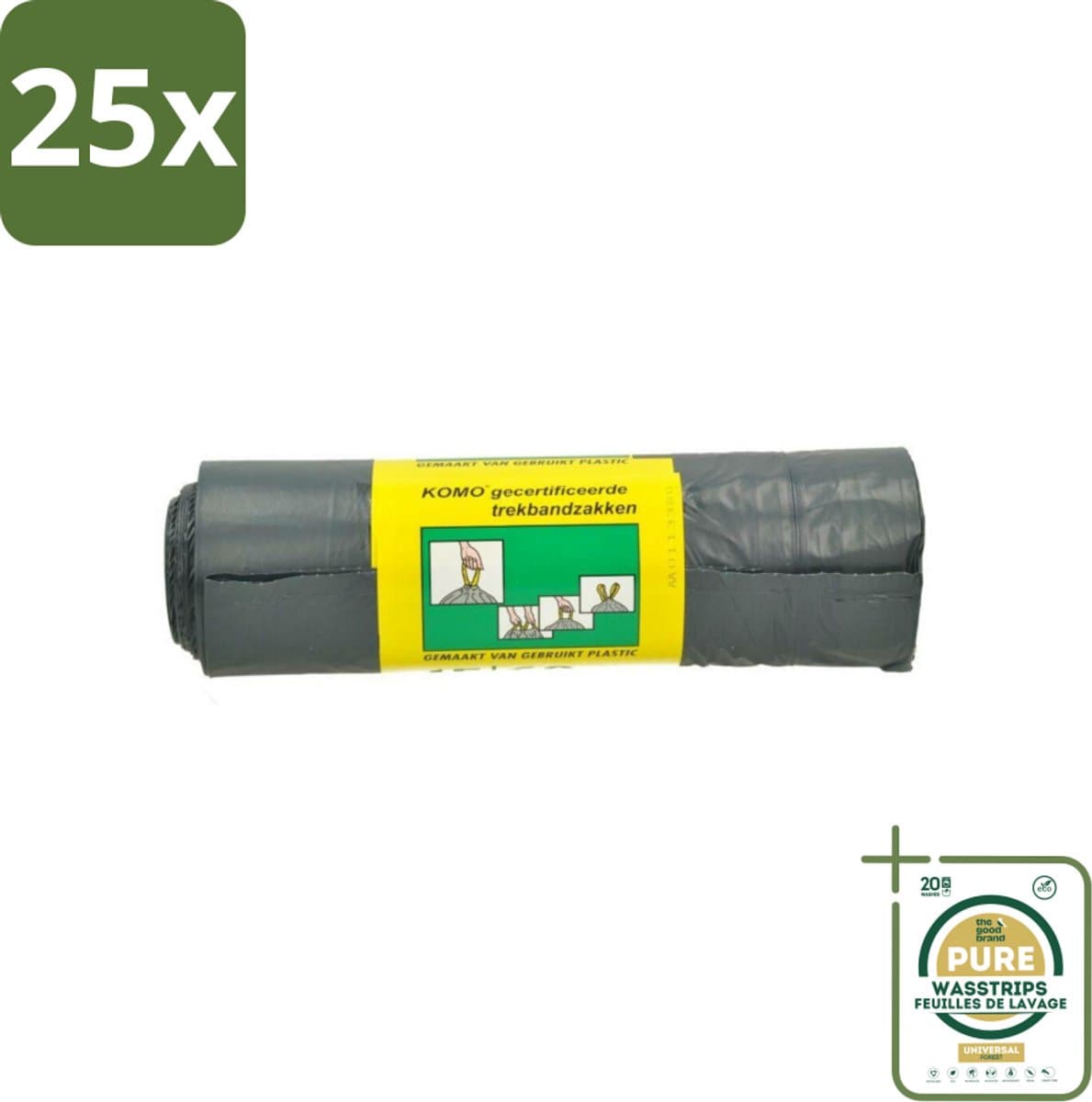 25 x Komo Vuilniszakken Trekband 60L 15 stuks per verpakking - Grootverpakking - Afvalzak 60 L - Trekband Afvalzak - Vuilniszak 60 L - Vuilniszak Trekband - Vuilniszak Grijs