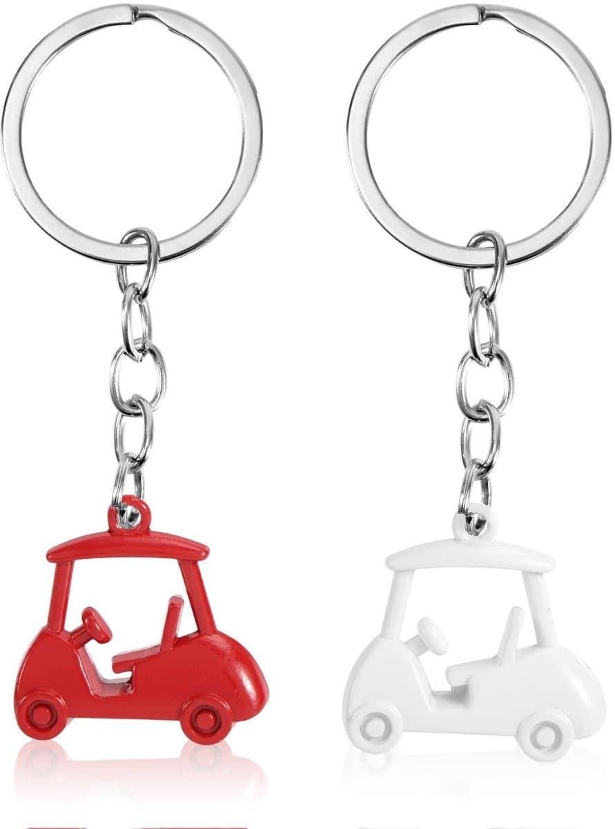 Dailygoods- Sleutelhanger Golfkar - 2 Stuks - Zinklegering - Duurzaam - Sportthema - Glinsterend Design - 8,5x2,9x0,9 cm - Sleutelring